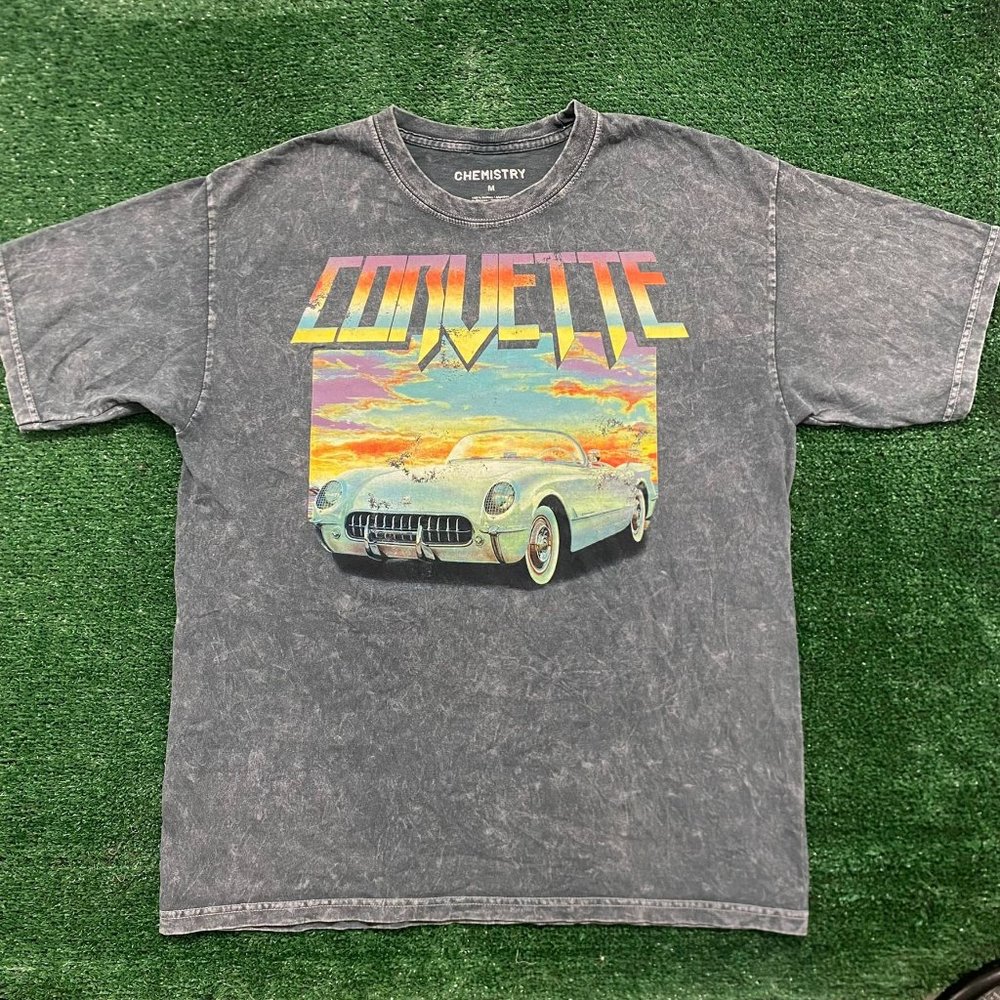 Chevrolet Chevy Corvette C1 T-Shirt Acid Wash Gray Retro